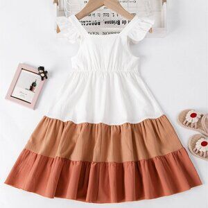 Girl Color Block Flying Sleeve Casual Dress 5/6